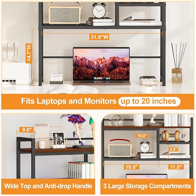 Snughome 31.9" Desk Shelf, Desktop Organizer Shelf, Desk Hutch Dorm, 3-Tier - Image 6