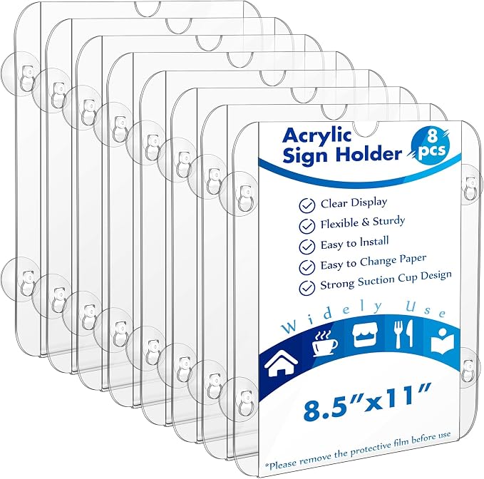Handepo 8 Pack Acrylic Window Sign Holder 8.5 x 11 Inch by Handepo