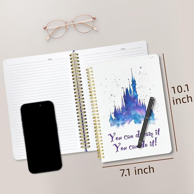 Cute Spiral Notebook journal B5 Aesthetic Pretty Design for Women Girls Kawaii with Pocket, 10 x 7.2 inch, Lined, Dream Castle-DeskLoop Office