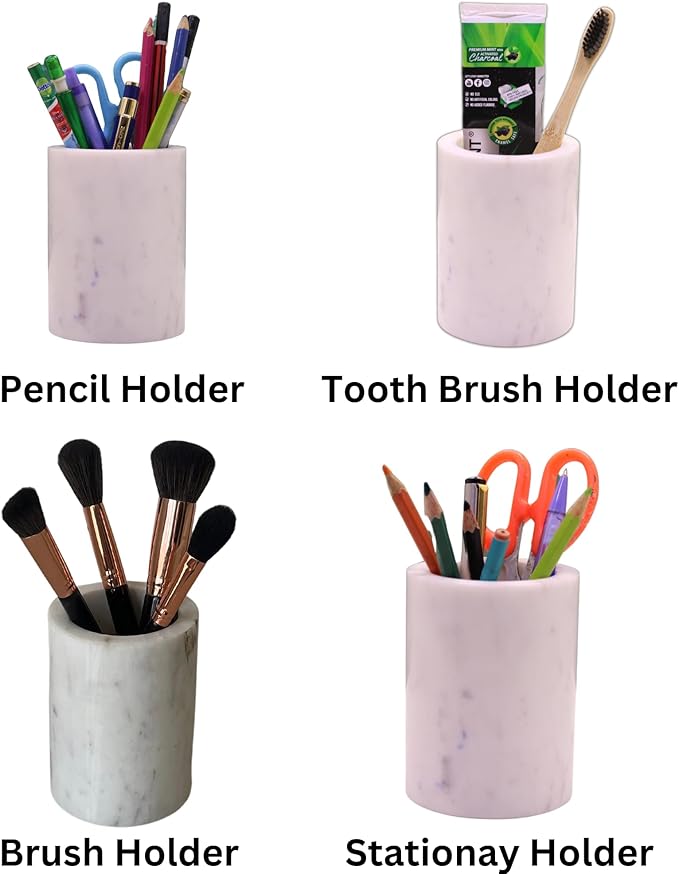 Natural Marble Pencil Pen Holder Stand for Desk, Makeup Brush Cup for Girls, Bathroom Tumbler Cup, Durable Office & Home Organizer Pencil Holder-DeskLoop Office