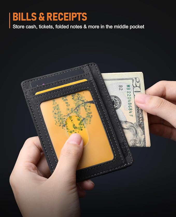 Buffway Slim Minimalist Front Pocket RFID Blocking Leather Wallets - Image 7