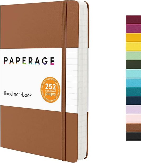 PAPERAGE Lined Journal Notebook, (Cognac), 252 Pages, Medium 5.6 in x 8 in - 100 GSM Thick Paper – Hardcover Journaling Notebook for Work, School & Note Taking-DeskLoop Office