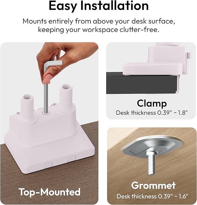 Pixio PS1D Wave Pink Dual Monitor Arm Stand Desk Mount - Fits up to 32 inches Monitors and up to 19.8lbs. VESA Compatibility and Integrated Cable Management-DeskLoop Office