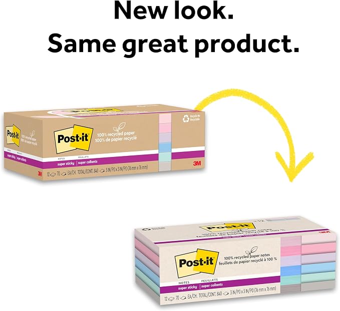 Post-it 100% Recycled Super Sticky Notes, 4 x 4 in, 6 Pads | School Supplies - Image 9