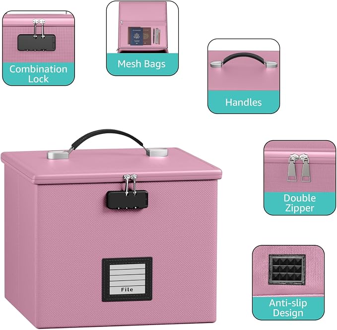 Pink Fire Proof File Box for Documents - Image 4