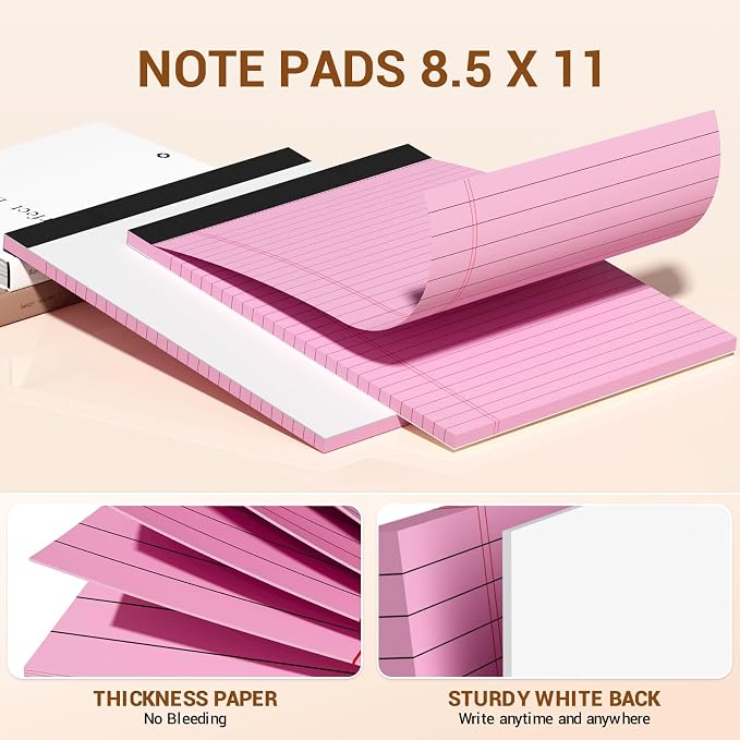 12 Pack Pink Legal Pads 8.5 x 11 Note Pads Wide Ruled Notepad Micro Perforated - Image 3
