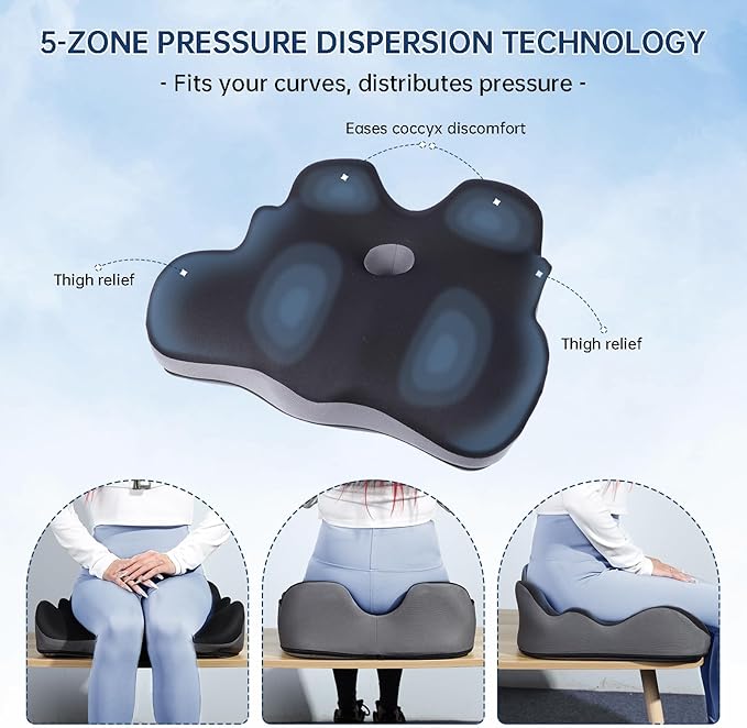 Seat Cushion, X-Large Memory Foam Office Chair Cushion, for Pressure Relief Sciatica & Pain Relief for Long Sitting Hours on Office/Home Chair, Car, Wheelchair-DeskLoop Office