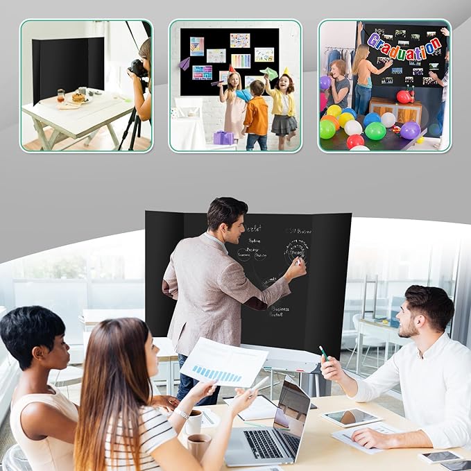 4 Pack Trifold Poster Board 48" X 36", IKAYAS Double Sided Black Poster Boards, Science Fair Display Boards Posterboard Foamboard for Mounting, Prints,Art,Display,Projects Classroom Supplies-DeskLoop Office