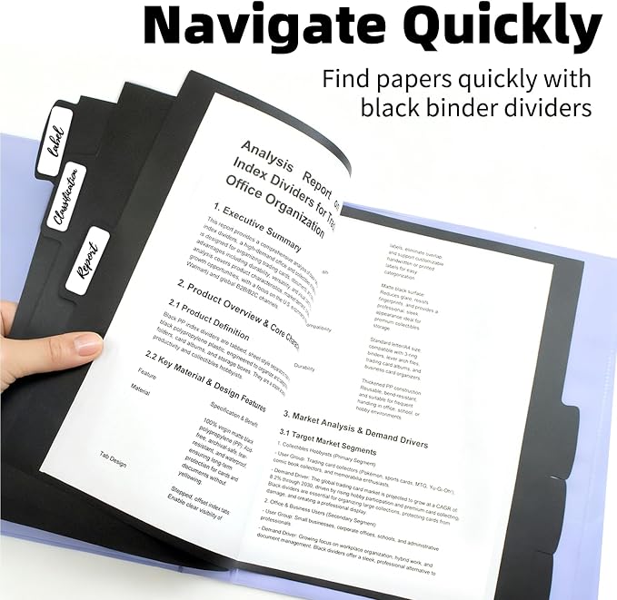 Insertable Dividers for 3 Ring Binders, 5 Tabs per Set, Big Tabs, Binder - Image 5