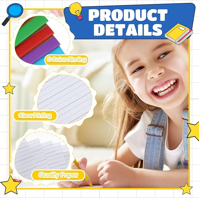 Henoyso 40 Pcs Primary Composition Notebook 9 3/4 x 7 1/2 Inch Kids Journal, Back to School Supplies, K-2 Primary Writing Notebook for Kids Student Draw and Write Story Journal (4 Color)-DeskLoop Office