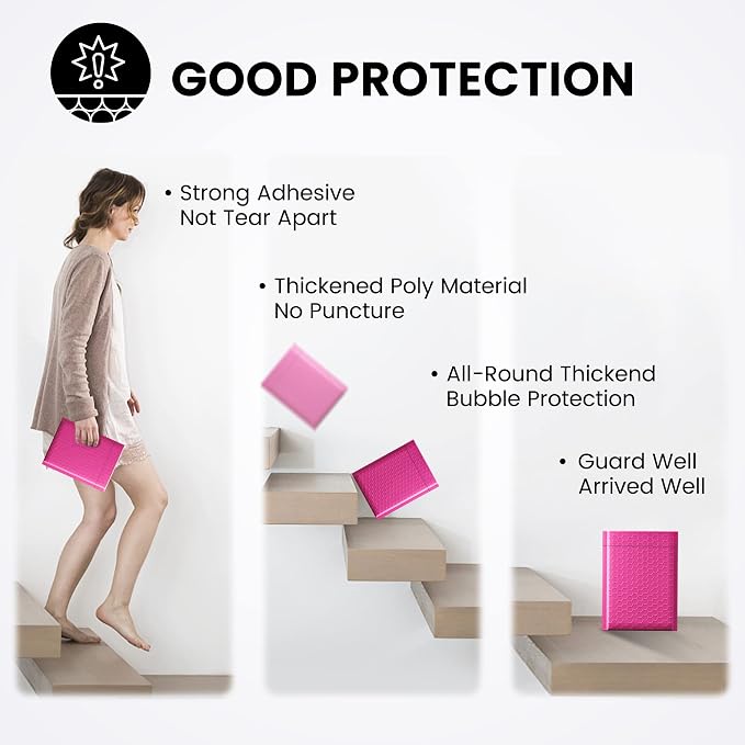 Fuxury Pink Bubble Mailers 6x10 Inch 500 Pack Usable Size 6x9 Padded Envelopes - Image 5