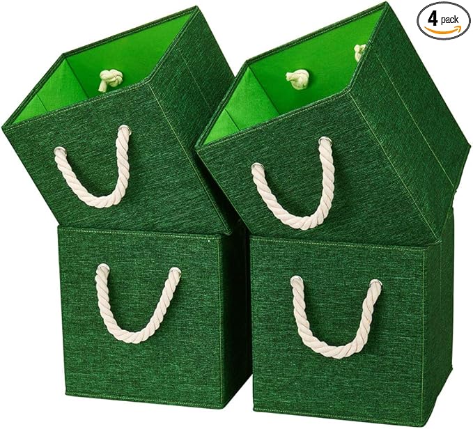 Green Foldable Fabric Cube Storage Bins Cube Storage Organizer Bins Storage Cubes Basket Drawers Organizer Decroative Storage Box Fabric Storage Cubes Baskets for Organizing Closet Shelves ,Q-ST-51-4-DeskLoop Office