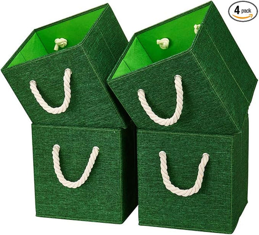 Green Foldable Fabric Cube Storage Bins Cube Storage Organizer Bins Storage Cubes Basket Drawers Organizer Decroative Storage Box Fabric Storage Cubes Baskets for Organizing Closet Shelves ,Q-ST-51-4-DeskLoop Office