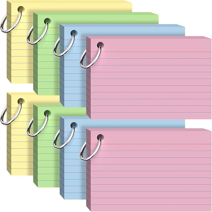 Index Cards 4x6 with Ring, 320 Sheets, Ruled Colored Flash Cards by Ciphyfee