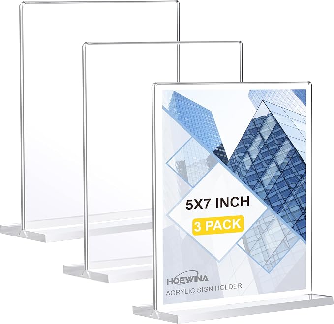 Hoewina Acrylic Sign Holder 5 x 7 Inch 3 Pack by Hoewina
