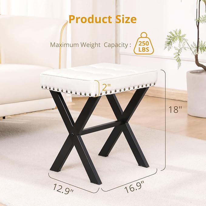LUE BONA White Vanity Stool - Image 2