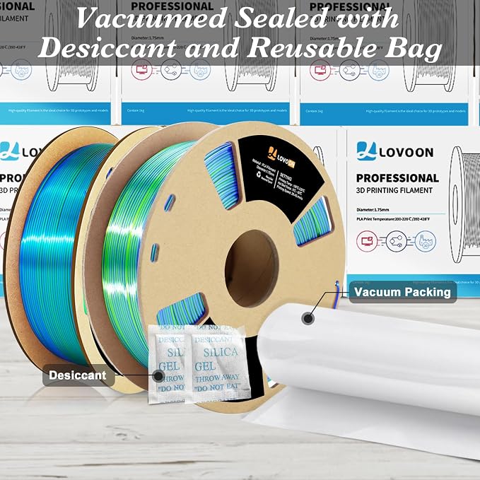 LOVOON Silk PLA 3D Printer Filament Bundle 2 KG, PLA Filament 1.75mm, Shiny - Image 6