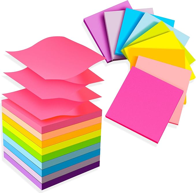 Pop Up Sticky Notes 3x3 Refills, Strong Adhesive Memo Pad Bulk by TKTB