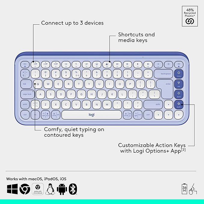 Logitech POP ICON Combo, Bluetooth Keyboard and Mouse Combo, Comfortable Typing, programmable Keys and Buttons, Quiet clicks, Easy-Switch up to 3 Devices - Lilac-DeskLoop Office