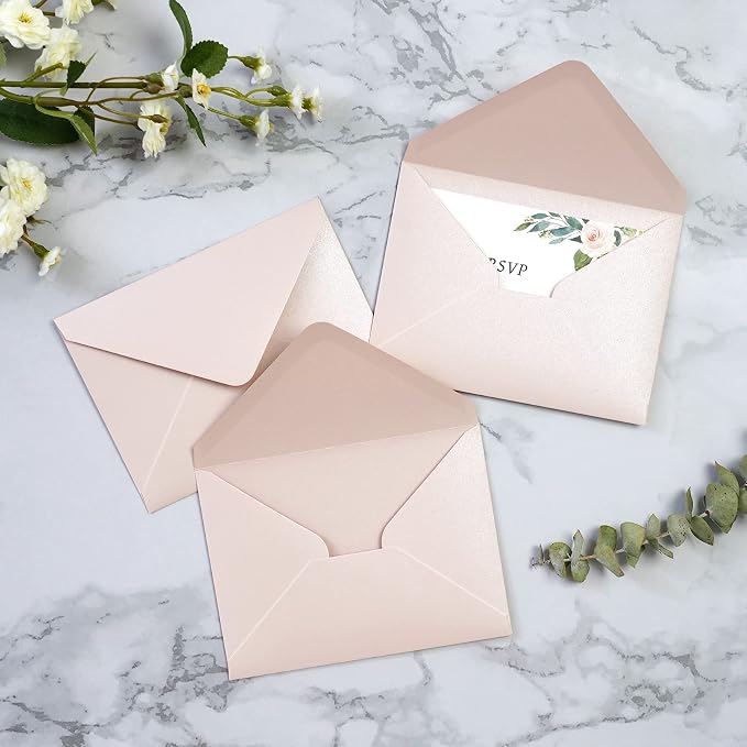 PONATIA 50 Pack A1 Envelopes, 3.62 x 5.2'' Blush Pink Envelopes Perfect - Image 2