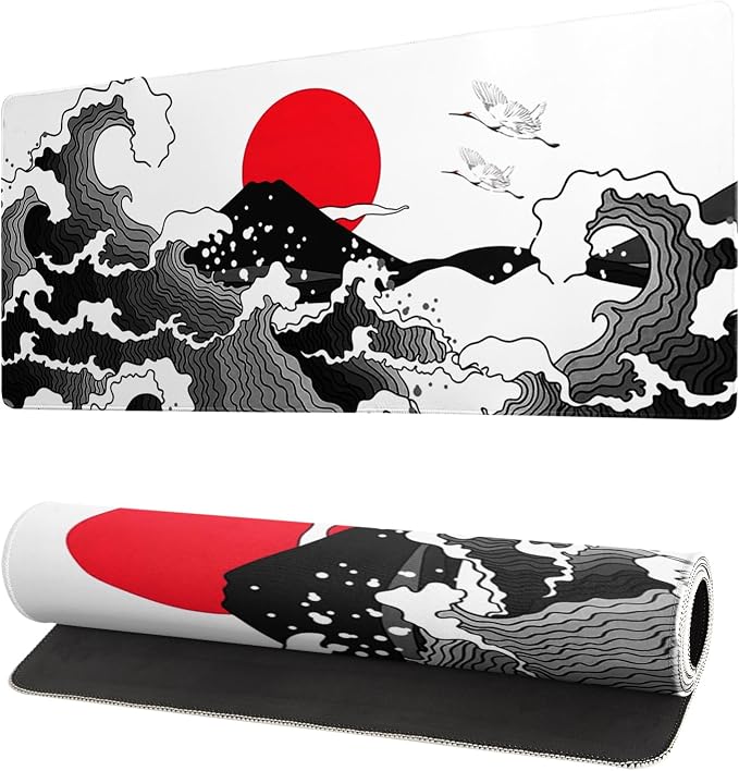 Japanese Red and Black Wave Gaming Mouse Pad Extended Large Mouse Mat Desk Pad by Siski