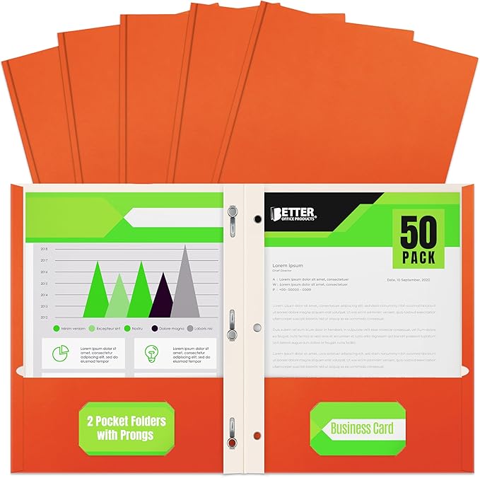 Better Office Products Orange Paper 2 Pocket Folders by BetterOfficeProducts