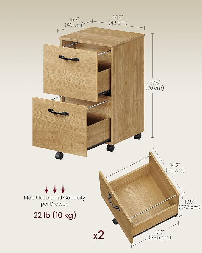 VASAGLE 2-Drawer File Cabinet, Small Rolling Filing Cabinet for Home Office, Printer Stand, for A4, Letter-Size Documents, 15.7 x 16.5 x 27.6 Inches, Straw Yellow UOFC040Y70-DeskLoop Office