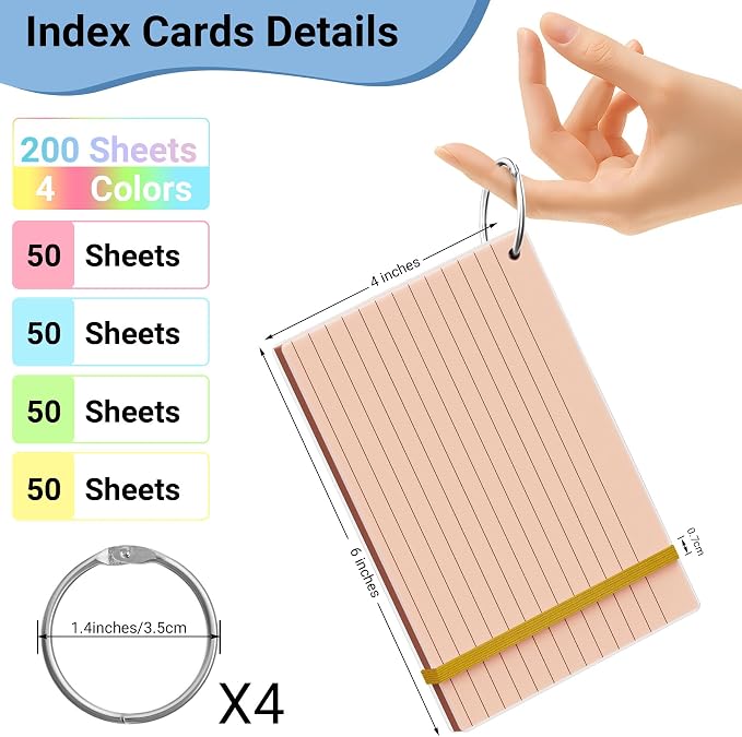 HAUTOCO 200 PCS Colored Flash Cards 4x6 - Image 2