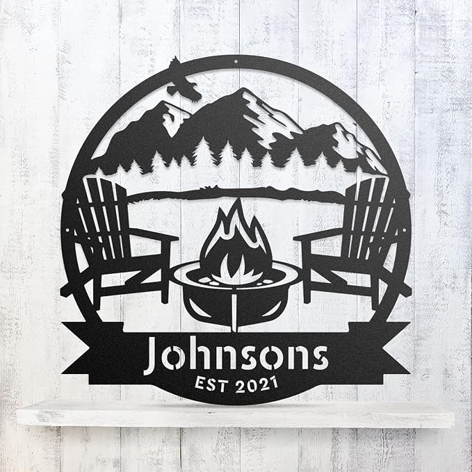 RealSteel Personalized Mountain Campfire Monogram Metal Sign – Custom Family - Image 2