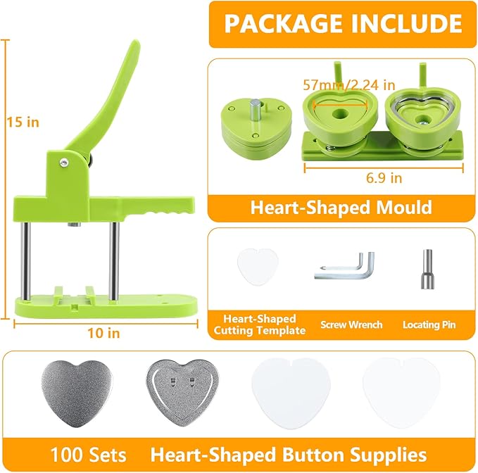 Heart Button Maker Machine Replaceable Badge-Model, DIY Button Pin Maker Kit, Badge Press Machine with 100PCS Heart Badge Making Supplies & Circle Cutter-DeskLoop Office