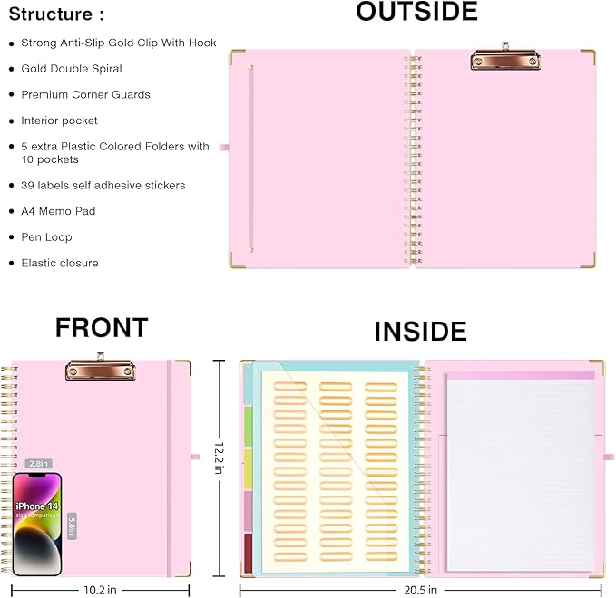 Ospelelf Clipboard with Storage 8.5 X 11，Padfolio Organizer, Spiral Portfolio - Image 2
