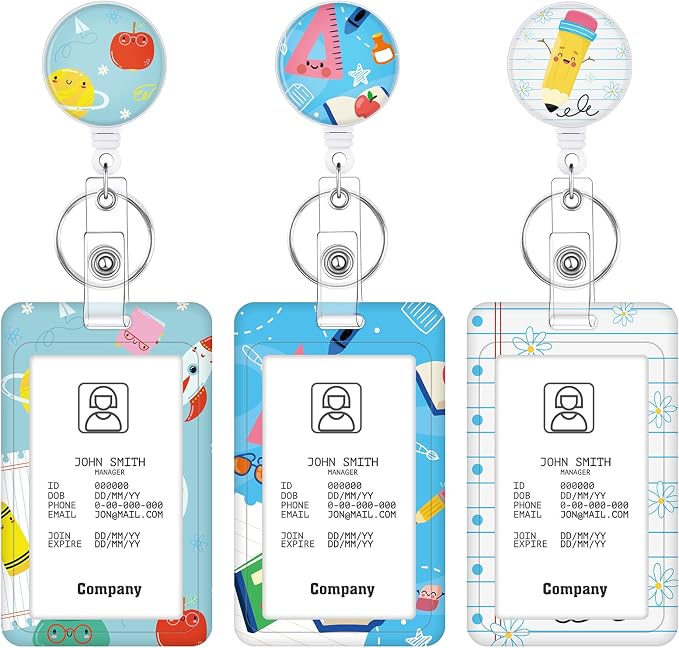 3 Set Badge Holder Retractable Reel Stationery Patterns ID Badge Holders by BESARME