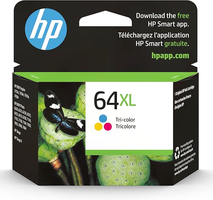 HP 64XL Tri-color High-yield Ink Cartridge for HP Printers | Works with Printer Series: ENVY Inspire 7950e; ENVY Photo 6200, 7100, 7800; Tango | Eligible for Instant Ink | N9J91AN-DeskLoop Office