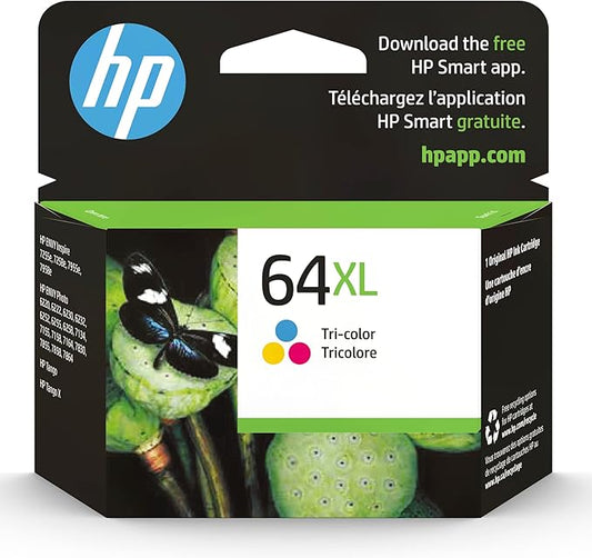 HP 64XL Tri-color High-yield Ink Cartridge for HP Printers | Works with Printer Series: ENVY Inspire 7950e; ENVY Photo 6200, 7100, 7800; Tango | Eligible for Instant Ink | N9J91AN-DeskLoop Office