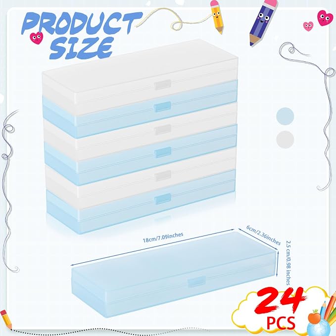 Fainne 24 Pcs Plastic Pencil Case Bulk Pencil Boxes Plastic Stationery Case - Image 2