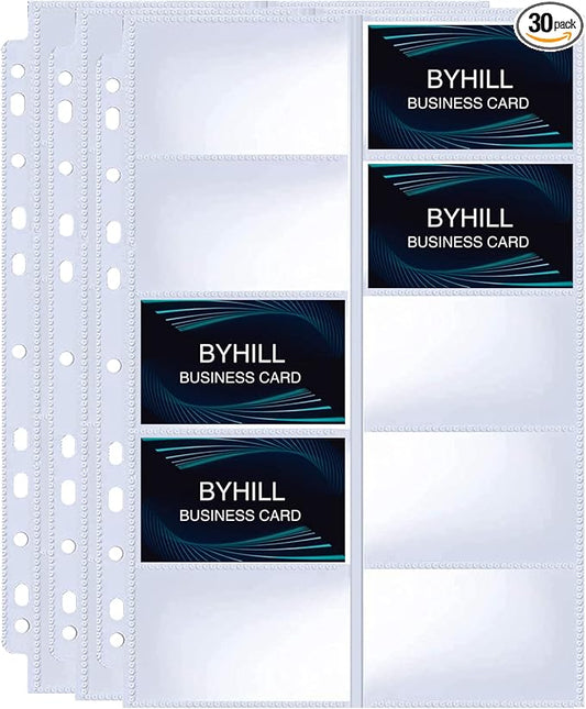 BYSTER 30 Pack 600 Pockets Business Card Sleeves Binder Sheets, Ultra-Clear by BYSTER