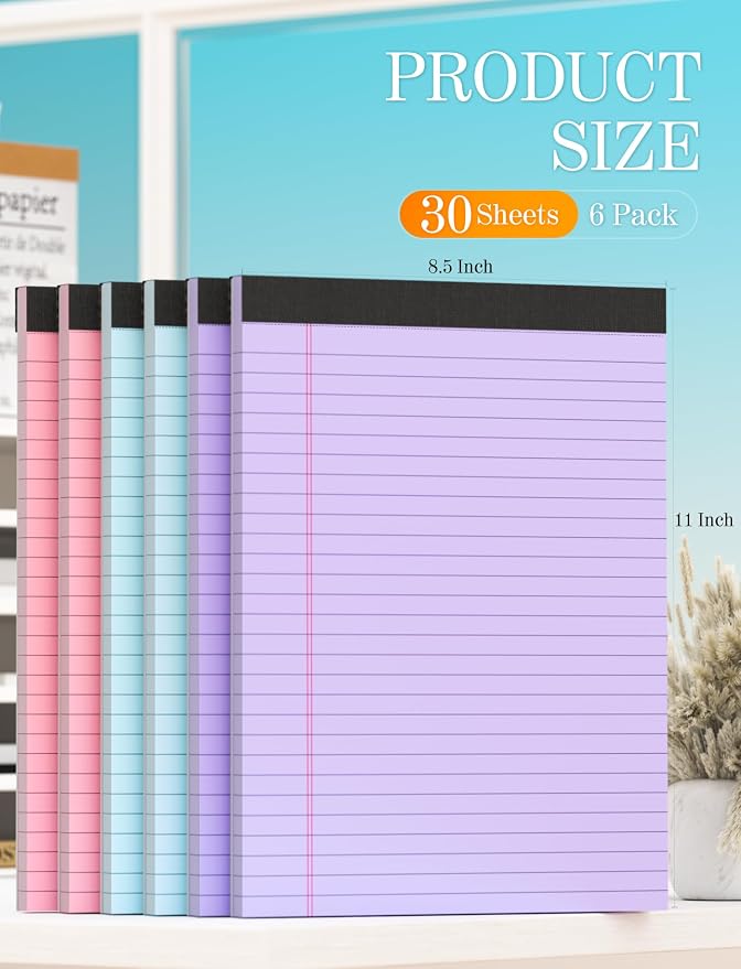 Zaviko Colored Legal Pads 8.5 x 11, 6 Pack Writing Pads 8.5 x 11, Note Pads - Image 2