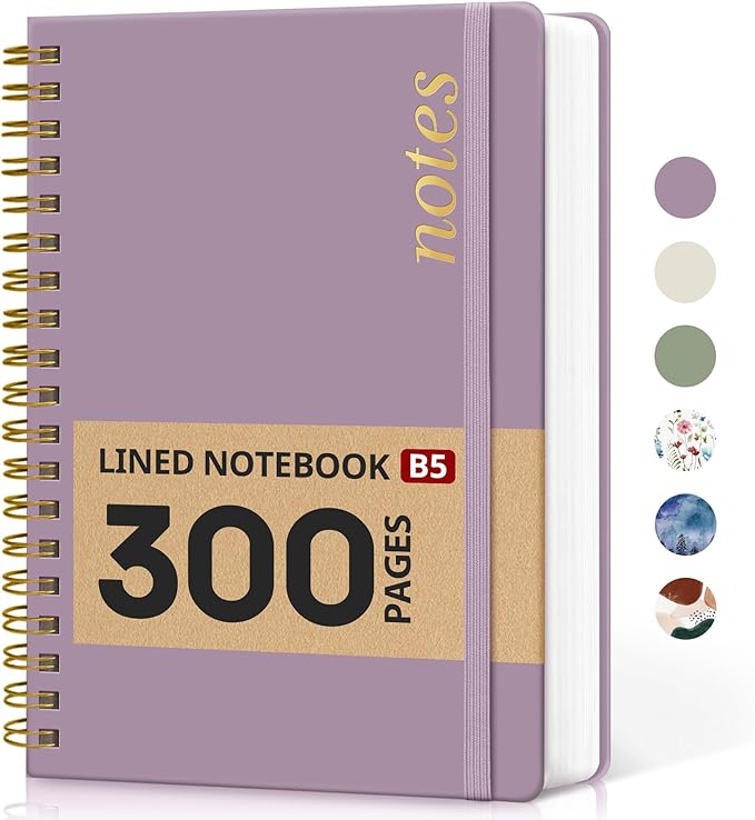 Lined Spiral Notebook Journal for Work, 300 Pages Thick B5 (7.1"x10") College Ruled Journal for Women & Writing, Hardcover Notebook for Note Taking, Perfect for Office Home School Supplies, Purple-DeskLoop Office
