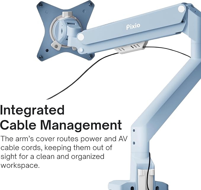 Pixio PS1S Wave Blue Single Monitor Arm Stand Desk Mount - Fits up to 32 inches Monitors and up to 19.8lbs. VESA Compatibility and Integrated Cable Management-DeskLoop Office