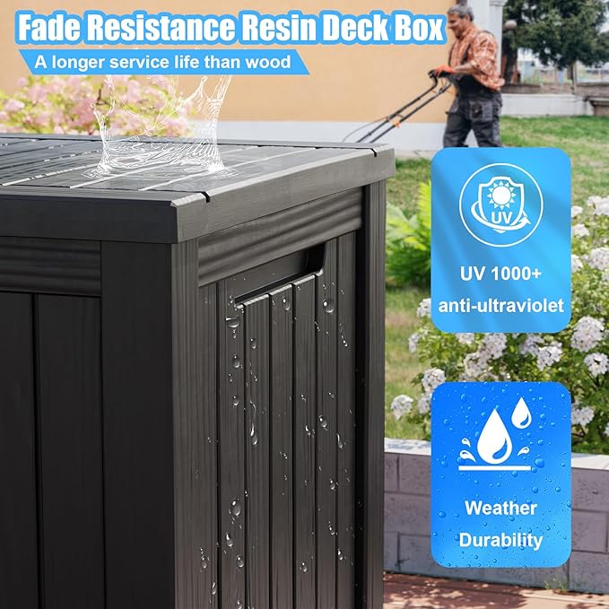 200 Gallon Lockable Resin Deck Box, Waterproof & UV-Resistant Outdoor Storage Box for Outdoor Cushion Storage, Garden Tools & Pool Accessories Storage, Black-DeskLoop Office