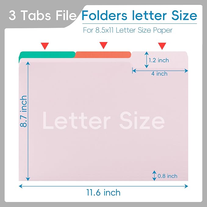 100 Packs Colored File Folders, 1/3 Cut Tabs File Folder, Cherry Pink File - Image 2