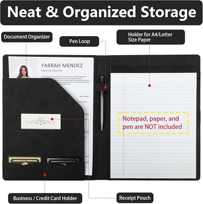Professional Padfolio Portfolio Binder, Textured Embossing Faux Leather Folder - Image 3