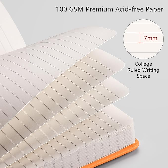 RETTACY Lined Journal Notebook, 192 Numbered Pages, A5 Medium Size (5.7'' x 8.3''), for Men & Women, Journaling, Writing, Work & Office, Leather Hardcover, 100 GSM Thick Paper (Orange)-DeskLoop Office