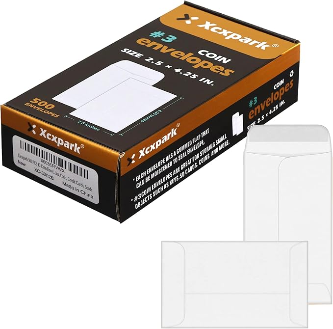 Xxcxpark 500 PCS #3 Coin Envelopes, 2-1/2'' x 4-1/4'' inches White Kraft by Xxcxpark
