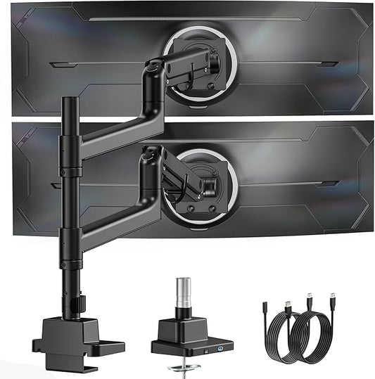monTEK 17-57 Inch Dual Ultrawide Monitor Arm for Up to 59.4lbs Screen, Aluminum Heavy-Duty Gas Spring Vertical Stackable Curved Screen Adjustable Monitor Stand,75/100mm Vesa Mount, Black-DeskLoop Office