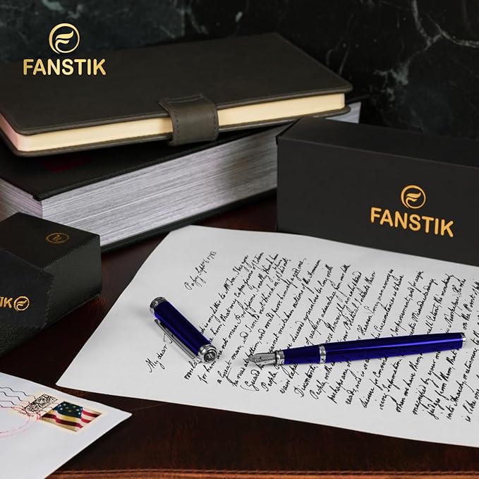 Customized Blue Luxury fountain pen (Made In USA) fancy gift set for women, Chrome Finish, Professional executive pen gift set for men (Lux Custom-fountain Blue)-DeskLoop Office