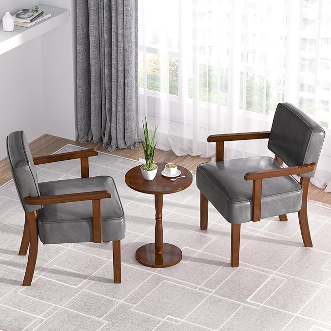 Accent Chair, PU Leather Oversized Living Room Chairs with Soft Seat and Armrests, Armchair for Bedroom, Dinning, Reading and Waiting Rooms (Leather Gray)-DeskLoop Office