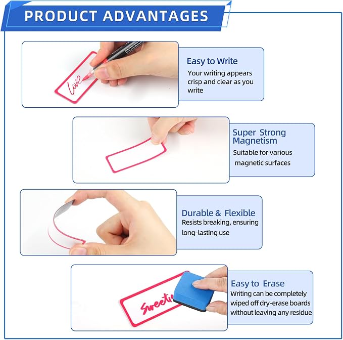 Utron 72PCS Magnetic Dry Erase Labels, 3.2"x1.2" Reusable Colorful Name Plates - Image 5