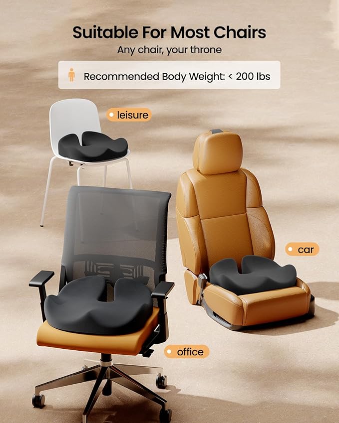 ProtoArc Seat Cushion, Office Chair Cushion for Sciatica, Coccyx Cushion, Ergonomic Memory Foam Seat Cushion for Car, Home, Pressure Relief Pad for Hip, Tailbone, All Day Comfort - Black-DeskLoop Office