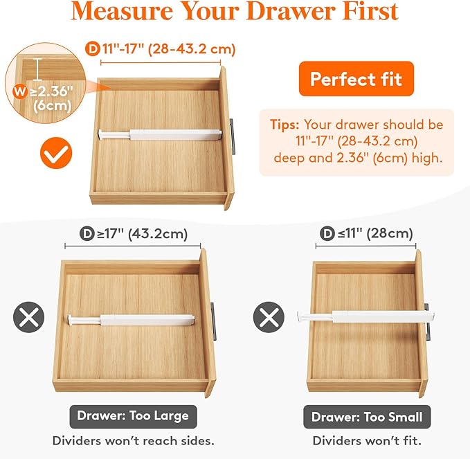 Lifewit 4 Pack Kitchen Drawer Dividers 2.36" High, 11"-17" Adjustable Drawer Organizer for Utensils/Clothes/Makeup, Plastic Expandable Separators in Dresser/Bedroom/Bathroom/Office Storage-DeskLoop Office